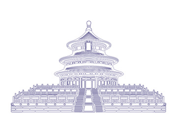 天坛祈年殿建筑线稿地标景点建筑物