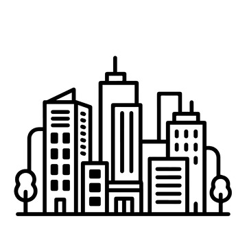 城市建筑线稿树木图标