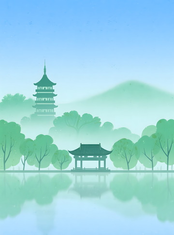 杭州风景江南风光水彩画