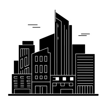 城市建筑线稿现代图标
