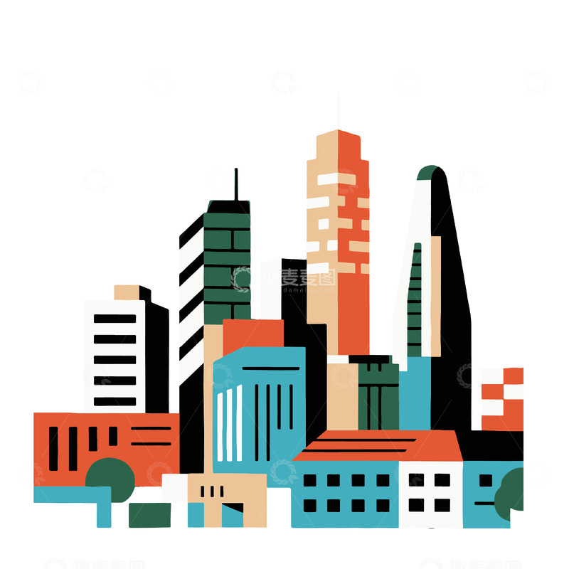 城市建筑多彩插画图标