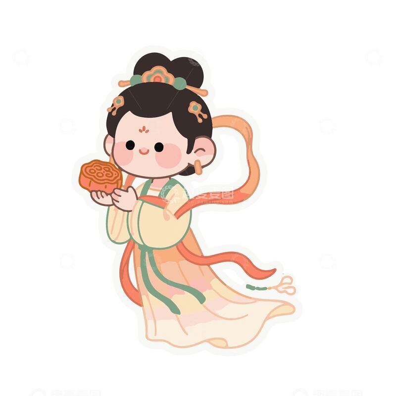 源文件下载【趣麦麦图】嫦娥送月饼手绘卡通人物插画