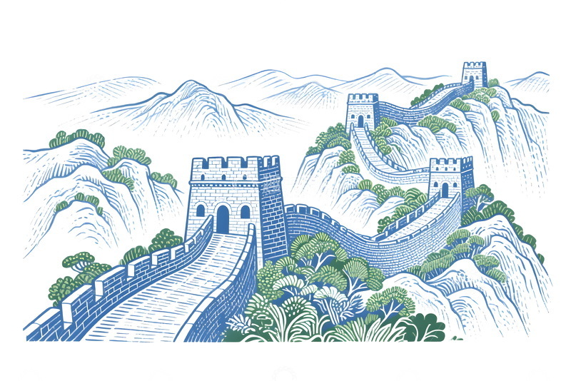 长城手绘版画图