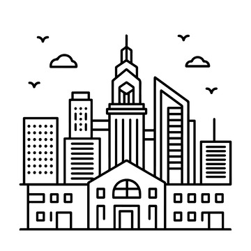 城市建筑线稿简约图标