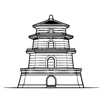 简约塔楼地标线稿装饰