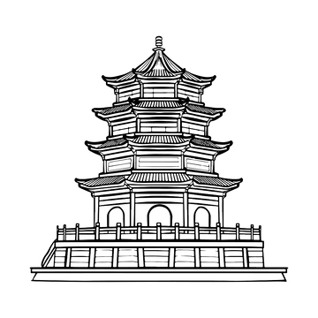 简约塔楼古楼线稿装饰