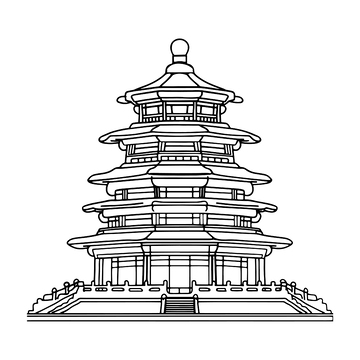 简约古代角楼建筑线稿