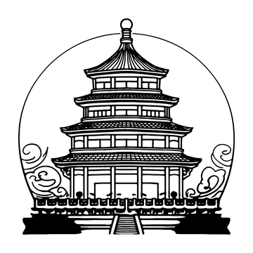 简约古代建筑线稿