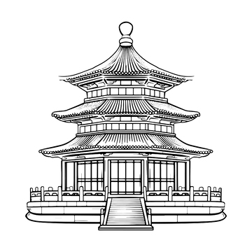 简约古代塔楼线稿装饰