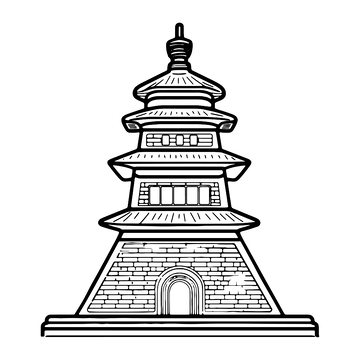 简约古楼线稿装饰