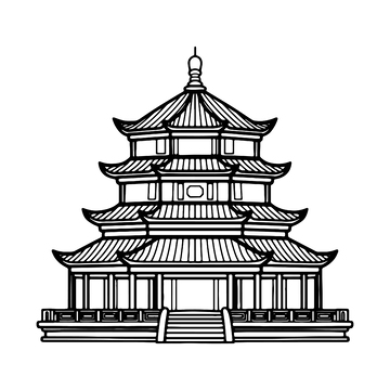 简约古代角楼线稿装饰