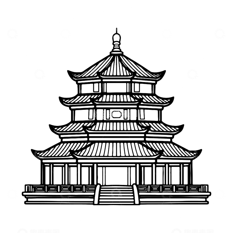 简约古代角楼线稿装饰