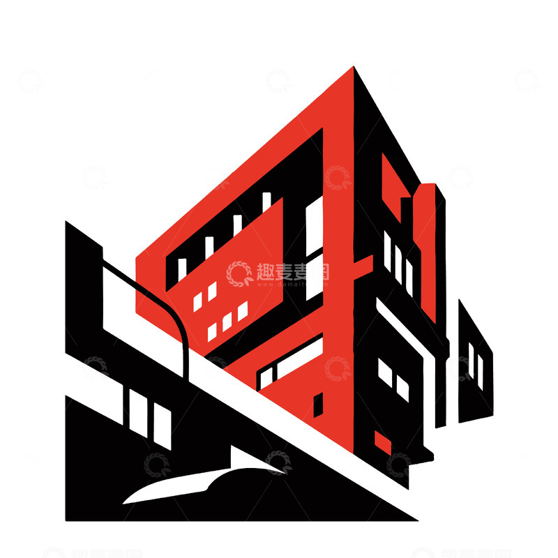 源文件下载【趣麦麦图】红黑几何建筑插画图标