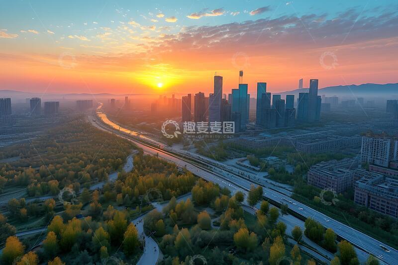 高清大图下载【趣麦麦图】乌鲁木齐日出城市风光_1