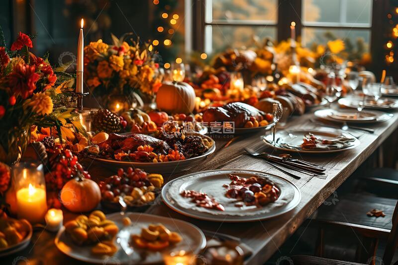 高清大图下载【趣麦麦图】感恩节餐桌上食物的高角度视图_4