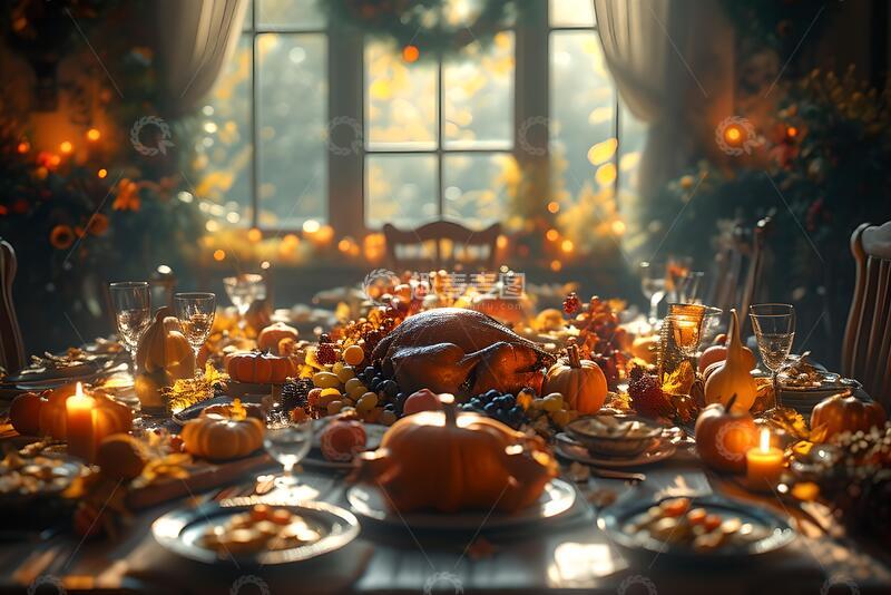 高清大图下载【趣麦麦图】感恩节餐桌上食物的高角度视图_1