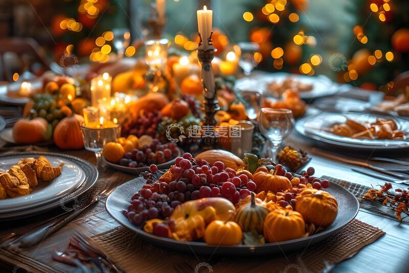 高清大图下载【趣麦麦图】感恩节餐桌上食物的高角度视图_2