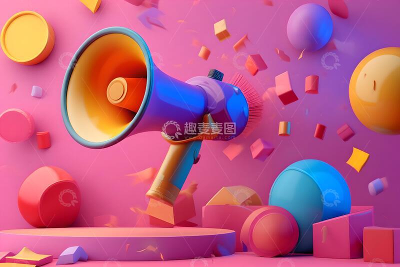 高清大图下载【趣麦麦图】扩音器3D促销元素_3