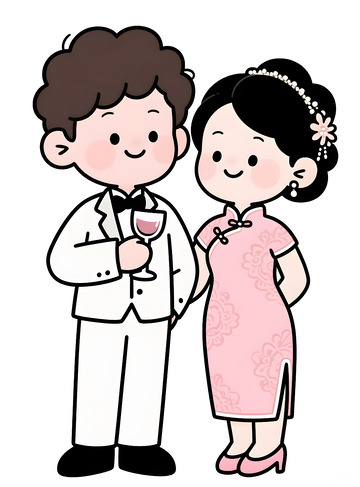 卡通旗袍情侣插画