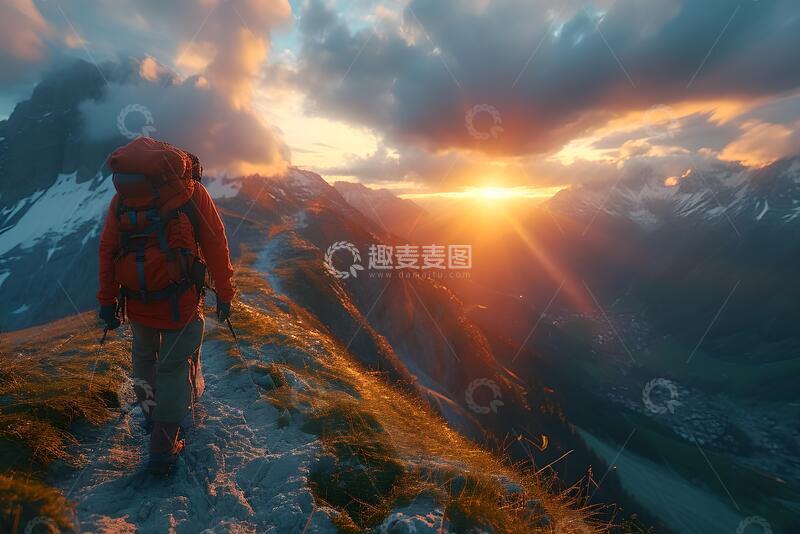 高清大图下载【趣麦麦图】山脊上的登山运动员_3