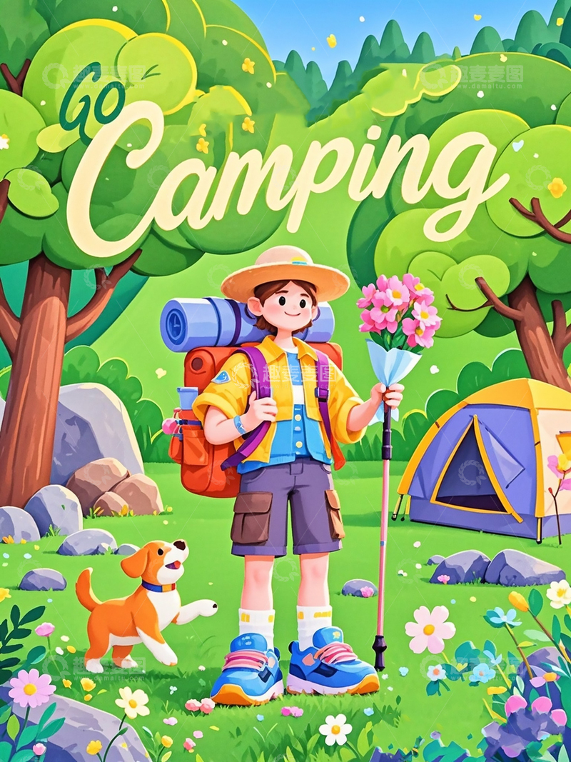 高清大图下载【趣麦麦图】春日露营主题的插画风格