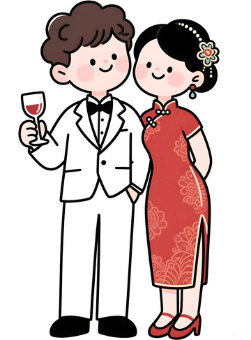 婚庆新人敬酒插画