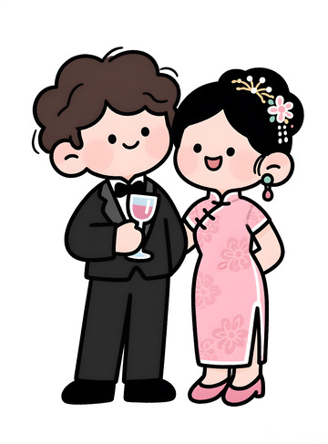 卡通旗袍情侣元素
