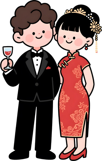 婚礼新人卡通插画