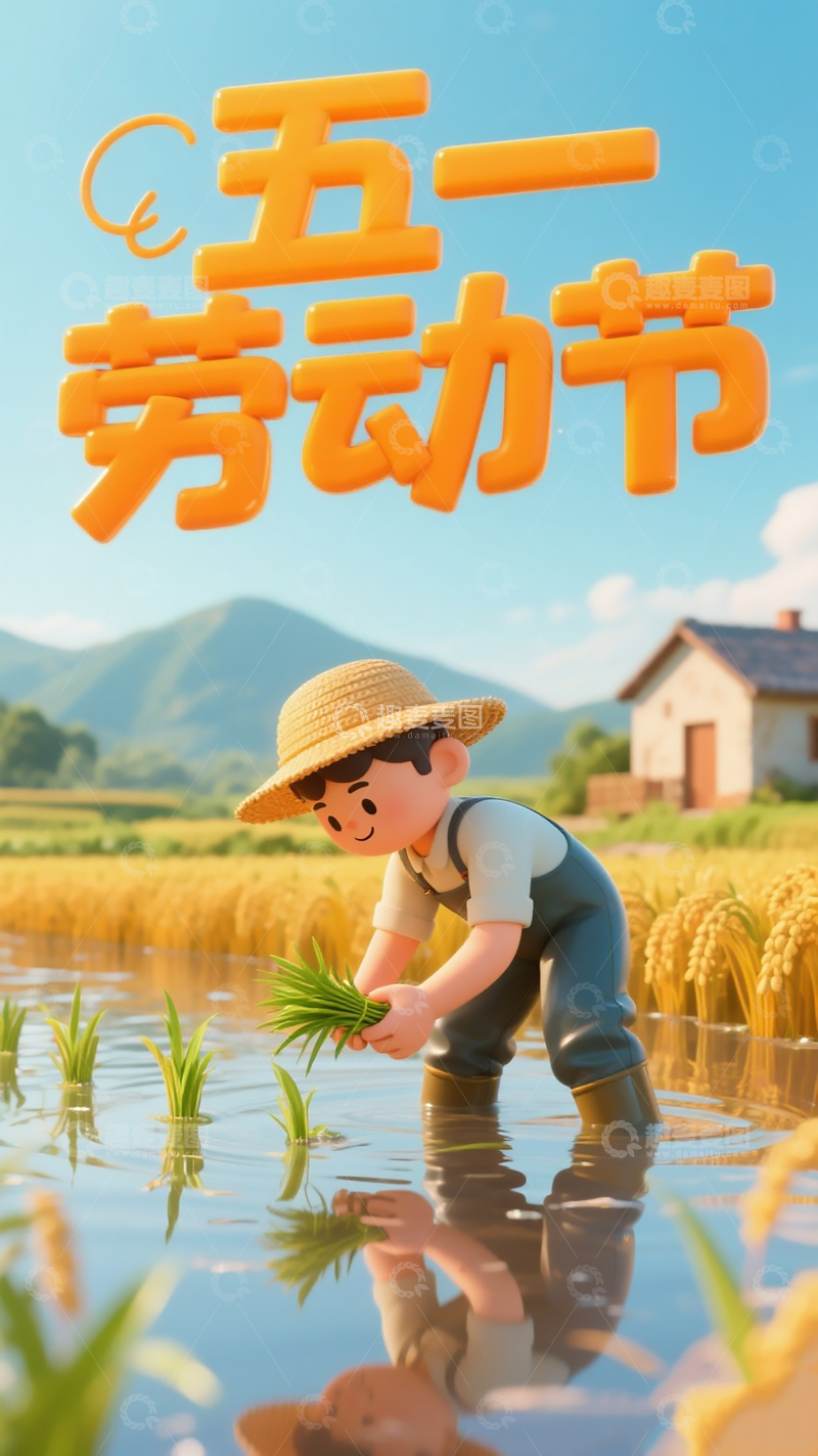 劳动节海报Q版3D人物