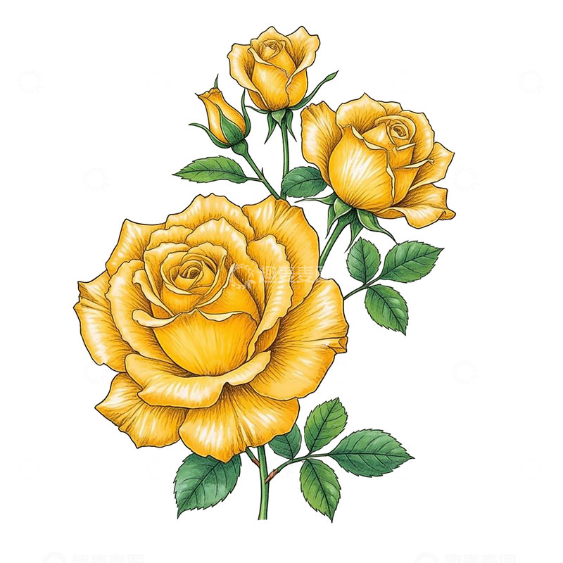 黄玫瑰装饰图案免抠png