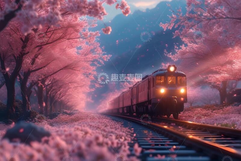 高清大图下载【趣麦麦图】樱花的火车素材_4