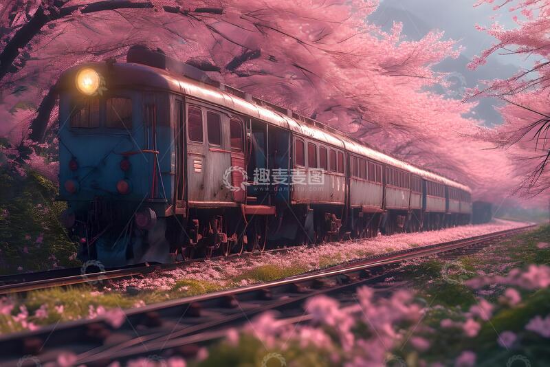高清大图下载【趣麦麦图】樱花的火车素材_2
