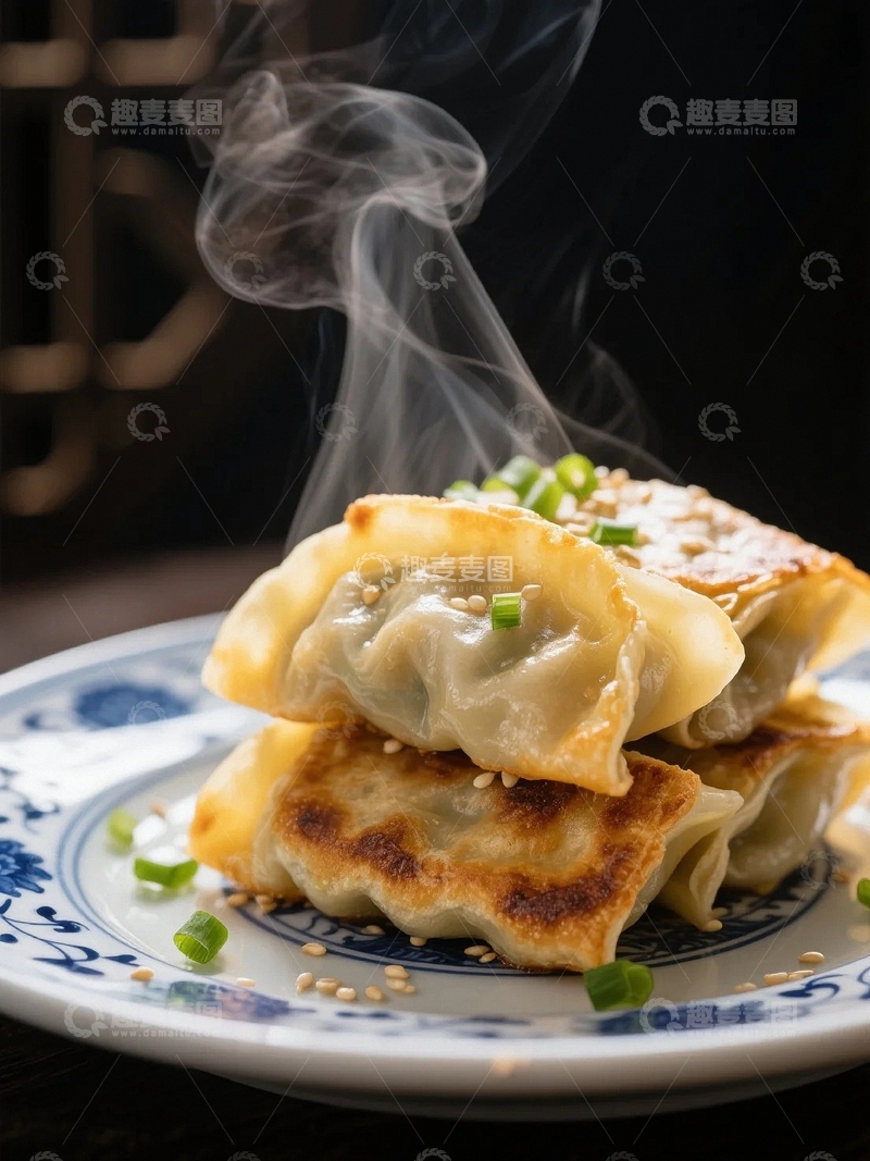 高清大图下载【趣麦麦图】冒着热气美味锅贴-2