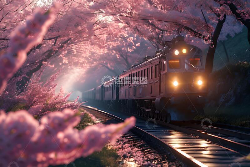 高清大图下载【趣麦麦图】樱花的火车素材_1