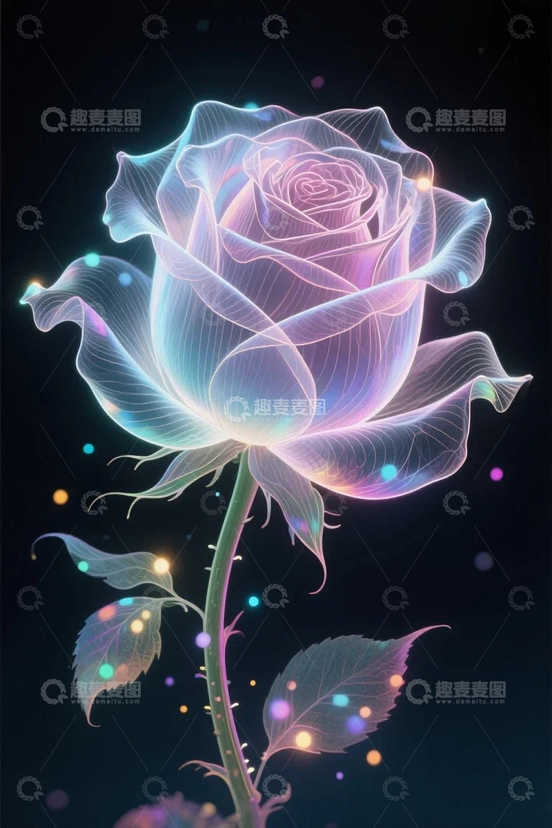 高清大图下载【趣麦麦图】赛博朋克风玫瑰花