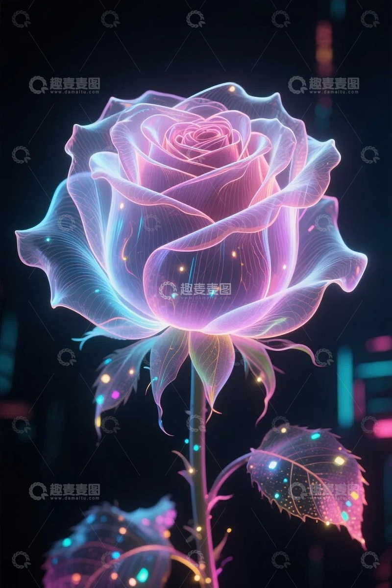 高清大图下载【趣麦麦图】赛博朋克风玫瑰花12