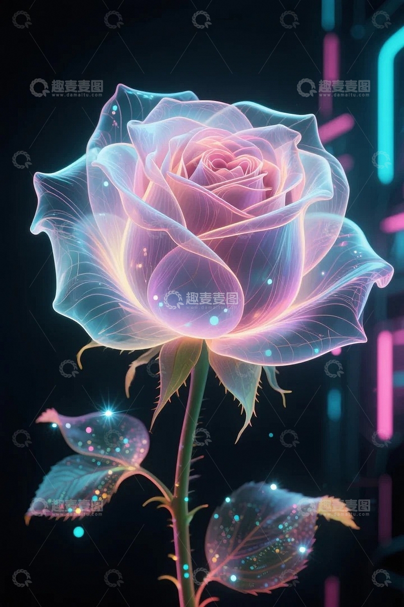 高清大图下载【趣麦麦图】赛博朋克玫瑰花2