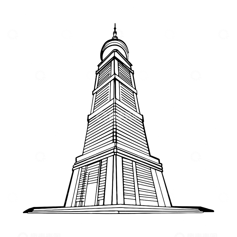 黑白高楼大厦建筑线稿