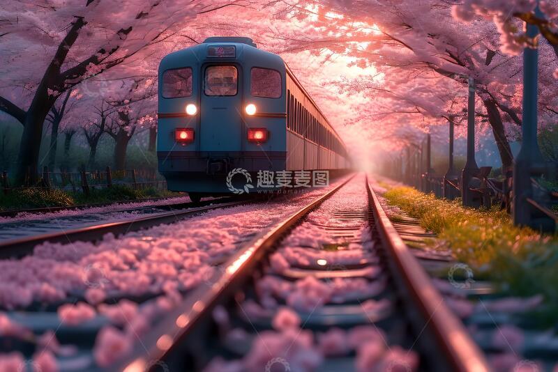 高清大图下载【趣麦麦图】樱花的火车素材_3