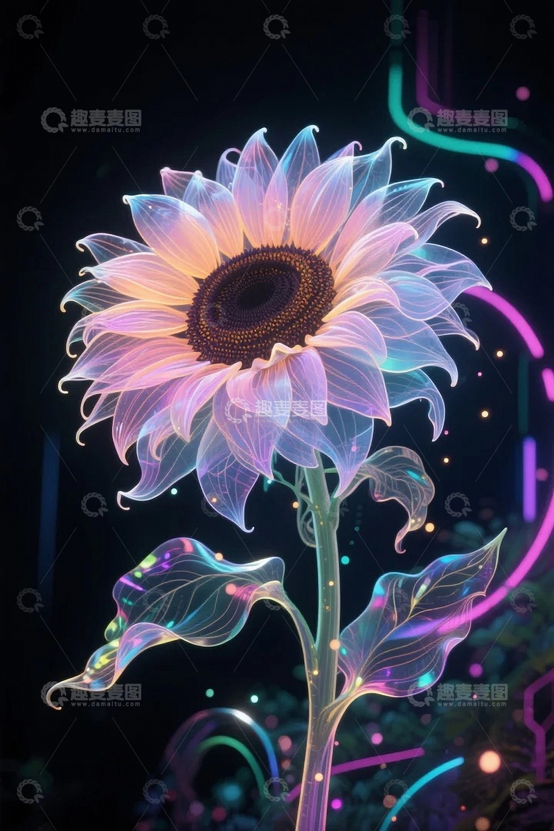 高清大图下载【趣麦麦图】赛博朋克向日葵
