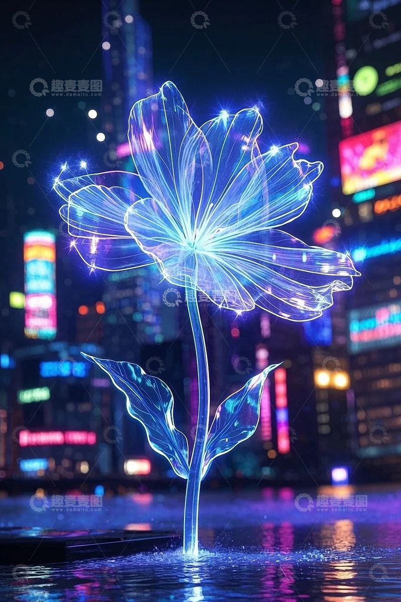 高清大图下载【趣麦麦图】赛博朋克植物花朵