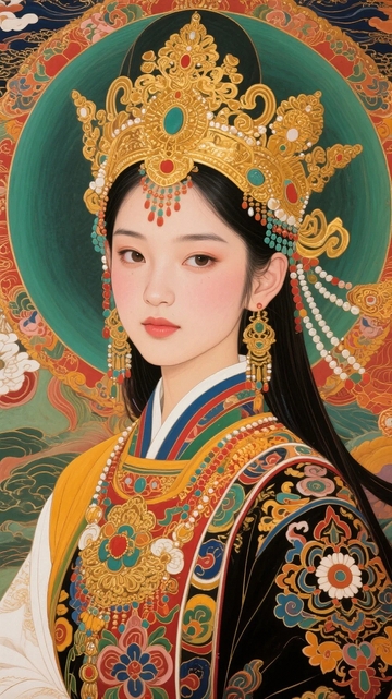 唐卡风美丽的藏族姑娘-1