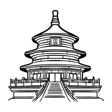 黑白天坛建筑线稿