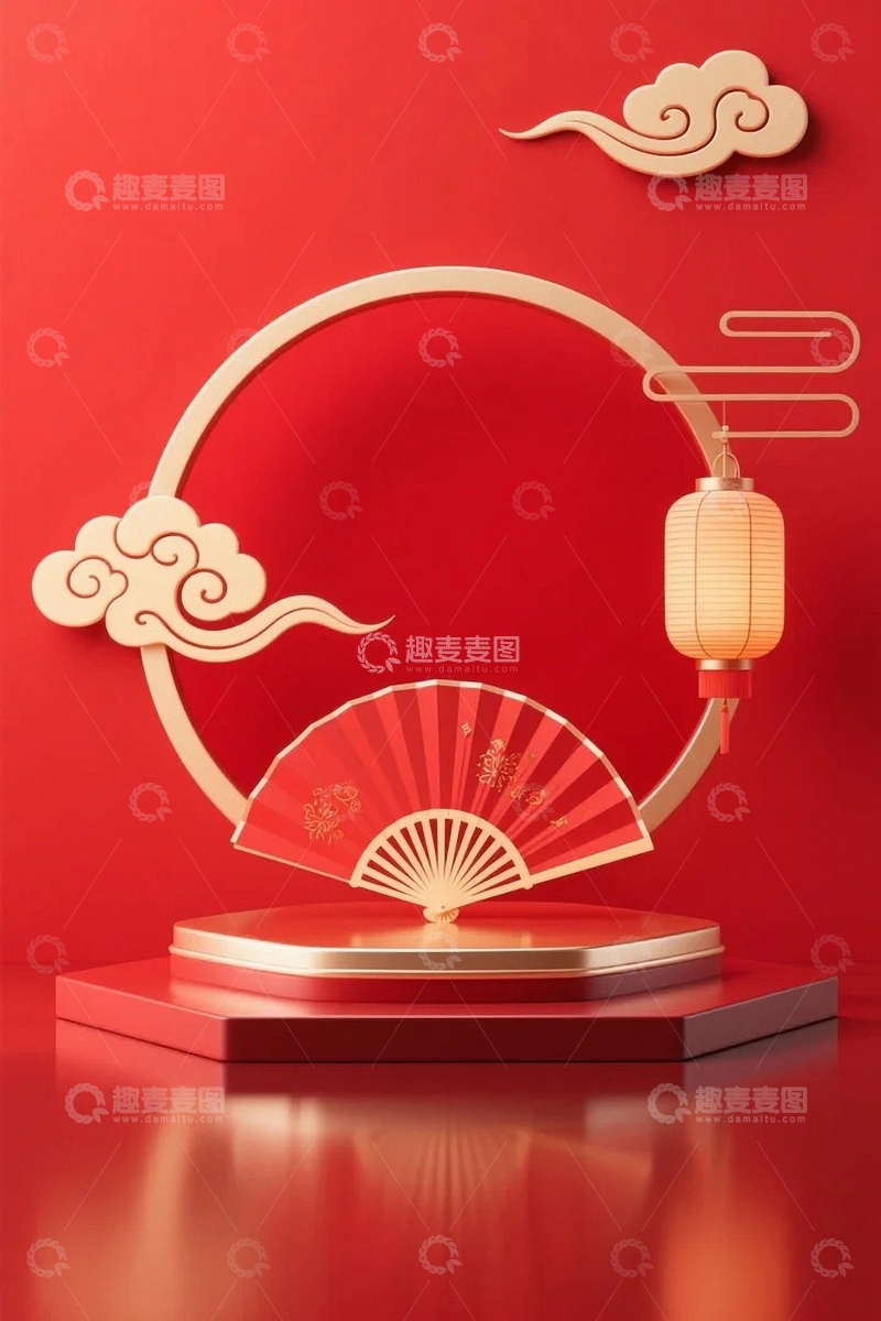 高清大图下载【趣麦麦图】红色国风电商展台3