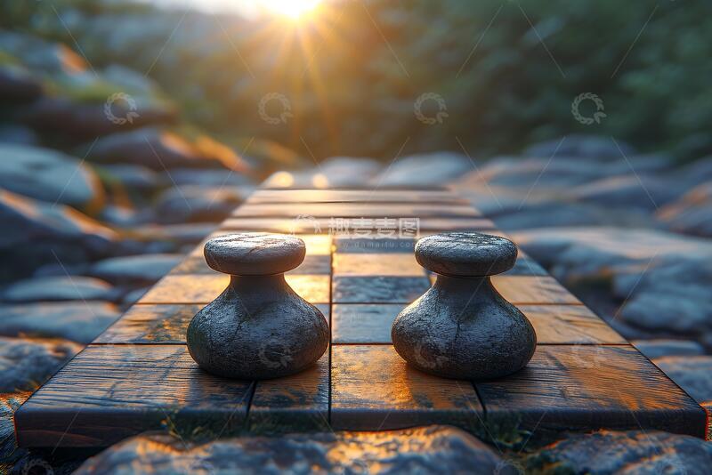 高清大图下载【趣麦麦图】-用两块石头下围棋的特写木板_4