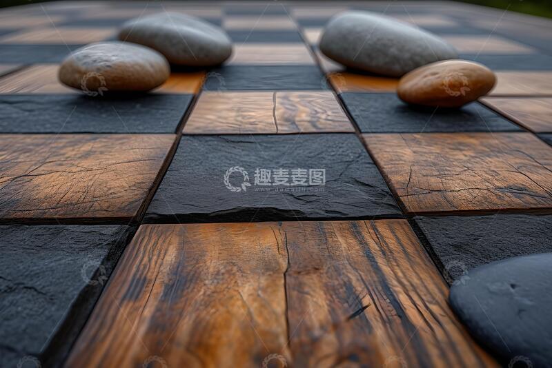 高清大图下载【趣麦麦图】用两块石头下围棋的特写木板_3