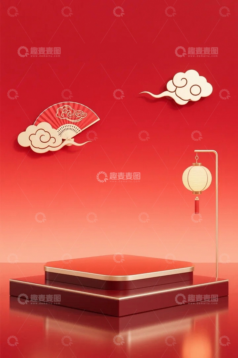 高清大图下载【趣麦麦图】红色国风电商展台7