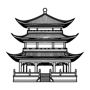 黑白色塔楼角楼建筑线稿