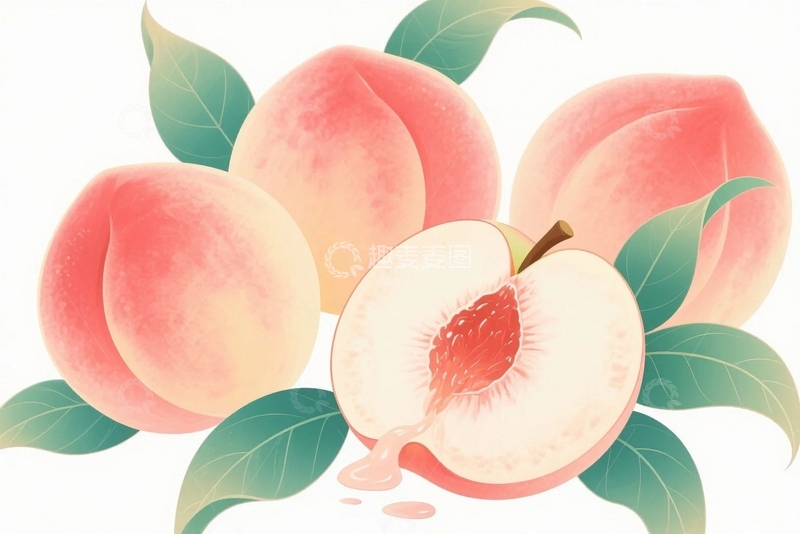 高清大图下载【趣麦麦图】水彩蜜桃的夏日清甜1