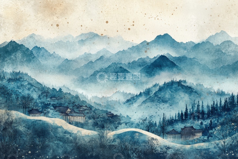高清大图下载【趣麦麦图】水彩水墨山水风景画